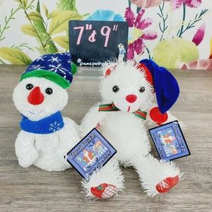 New Christmas Snowman Plush Flurry Friends Lot 2 Teddy Bear by K&K Games 7" & 9"